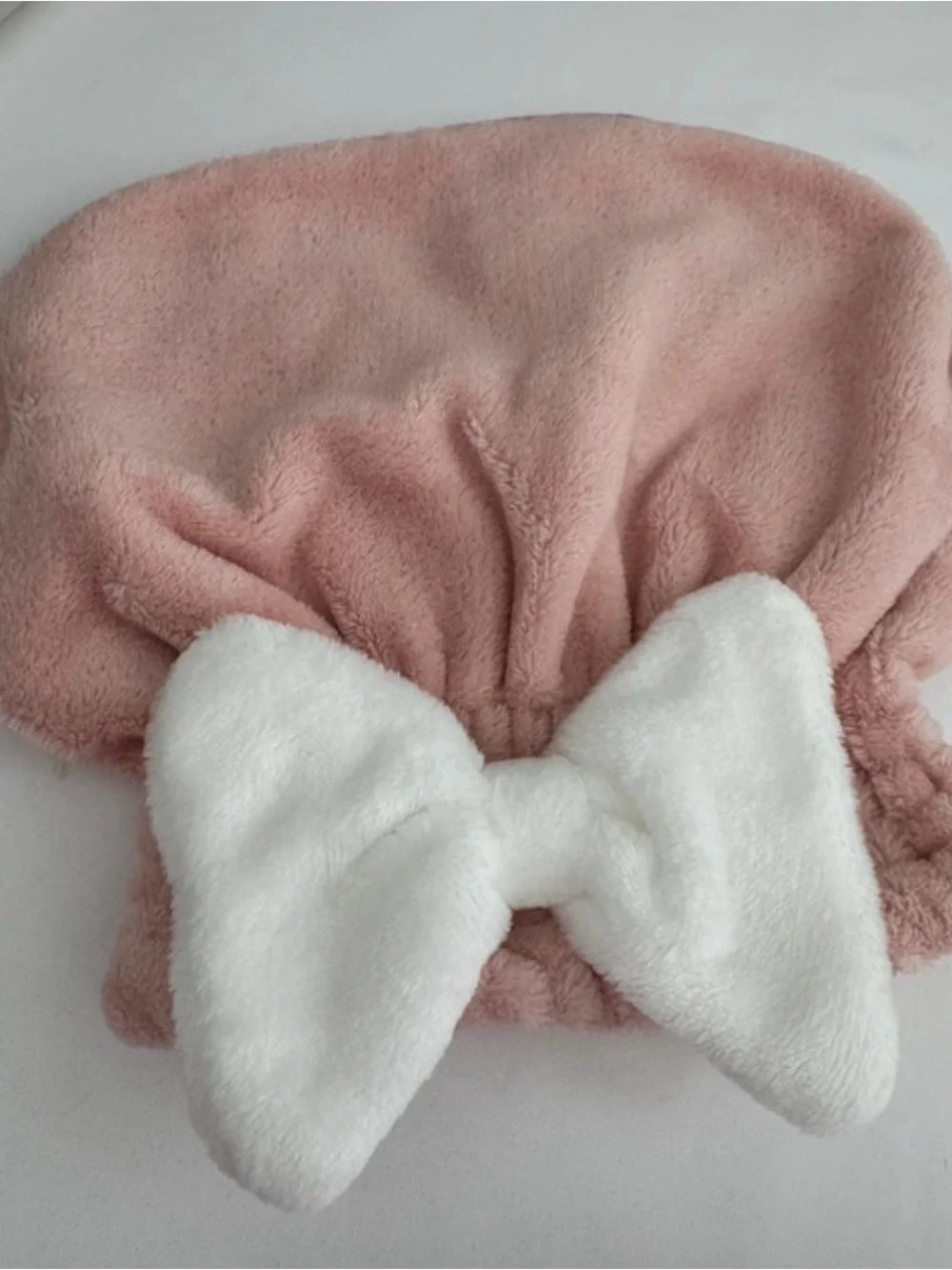 Kids Plush Pink Shower Hair Turban with White Bow
